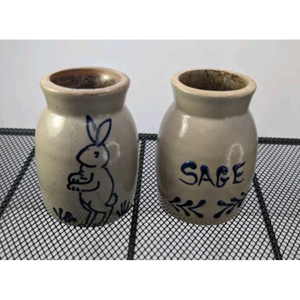 Beaumont Brothers BBP Pottery Mini Crocks Sage Rabbit 1993 1995 Salt Glaze